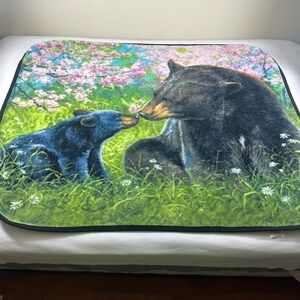 Abraham Hunter Bear Cub Mother Spring Blossom Fleece Blanket Throw